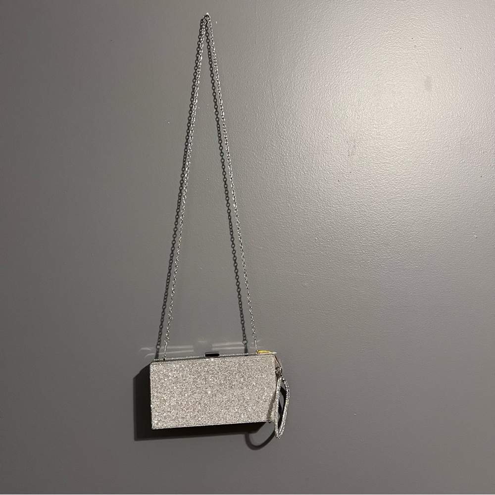 Bebe Silver Rhinestone Clutch Handbag - Picture 6 of 11